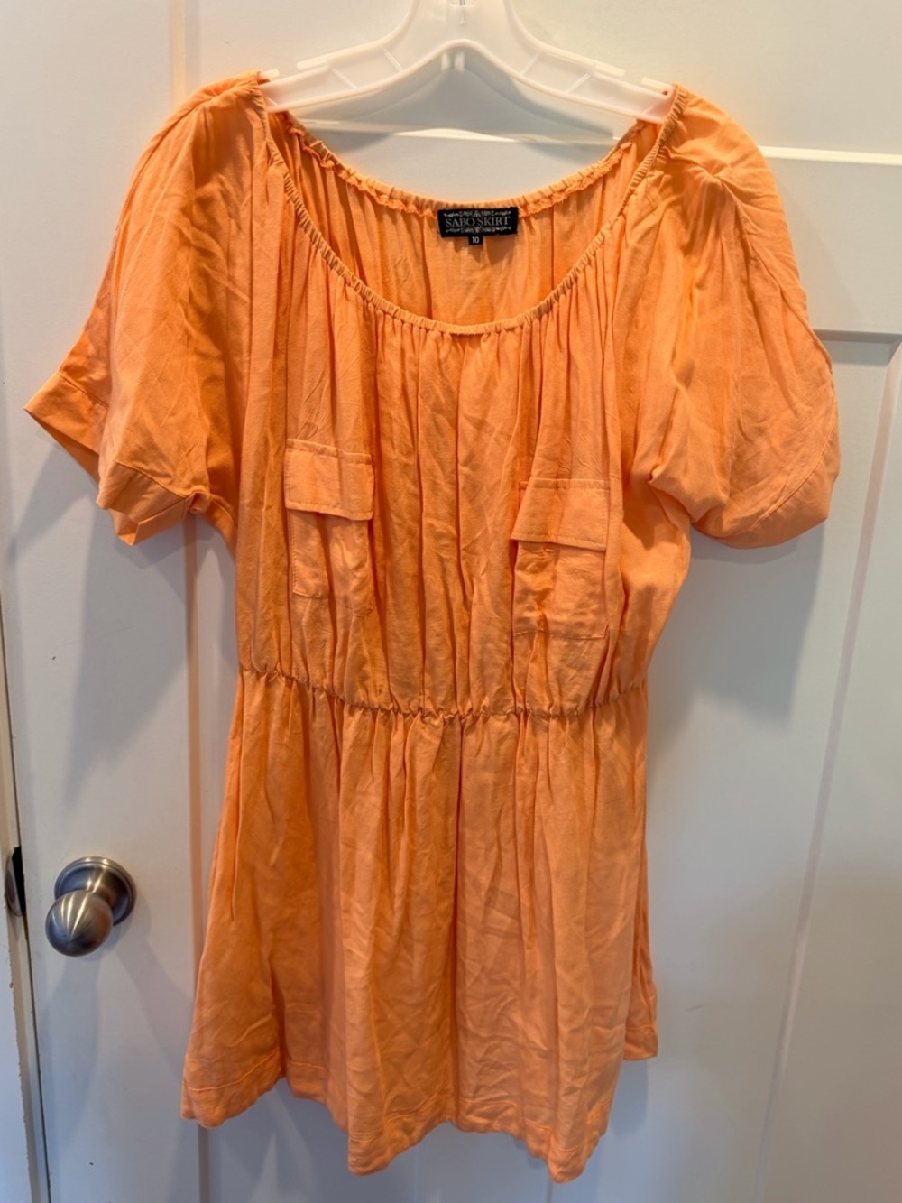 Sabo Skirt Orange Puff Sleeve Mini Dress Size 10 Boho Summer Elastic Waist